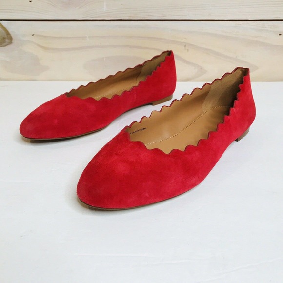 J. Crew Shoes - J Crew Poppy Red Suede Scallop Ballet Flats 7